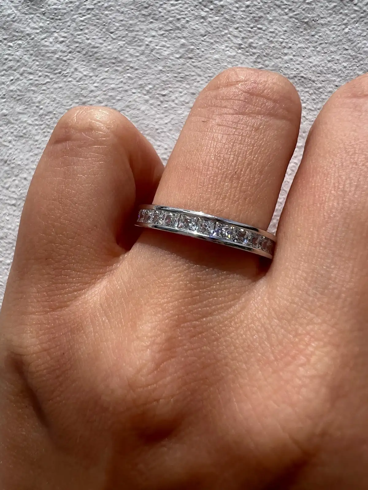 925 Sterling Silver Princess Cut CZ Full Eternity Ring Channel Set Wedding Band – photo 2