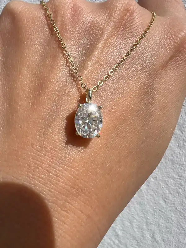 2CT Oval Moissanite Solitaire Pendant Necklace In Gold Plated Sterling Silver Pr