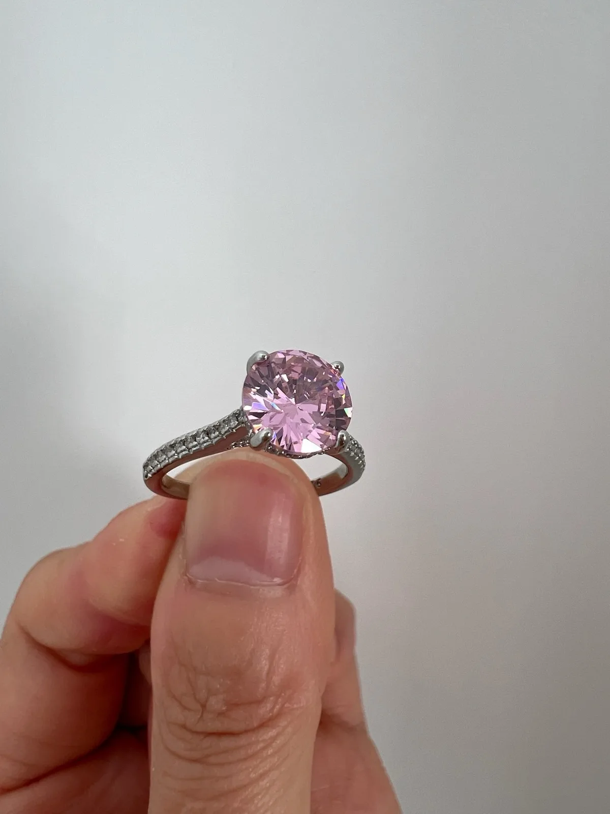 Pink Round Cubic Zirconia Solitaire Ring in Sterling Silver Size M — photo 6