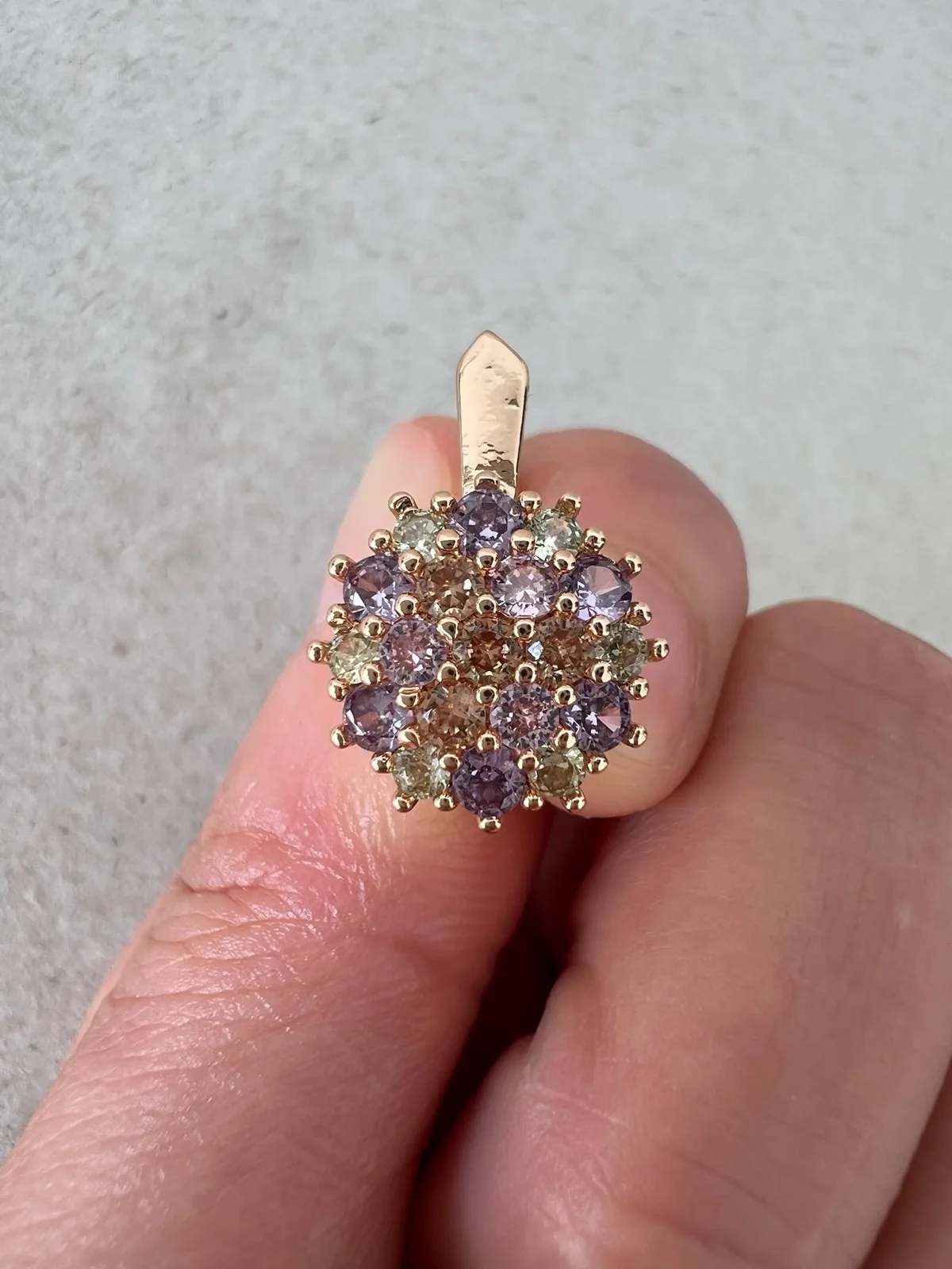 Rose Gold Pastel Floral Earrings Purple Crystal Look Leverback Drops Vintage Sty – photo 3