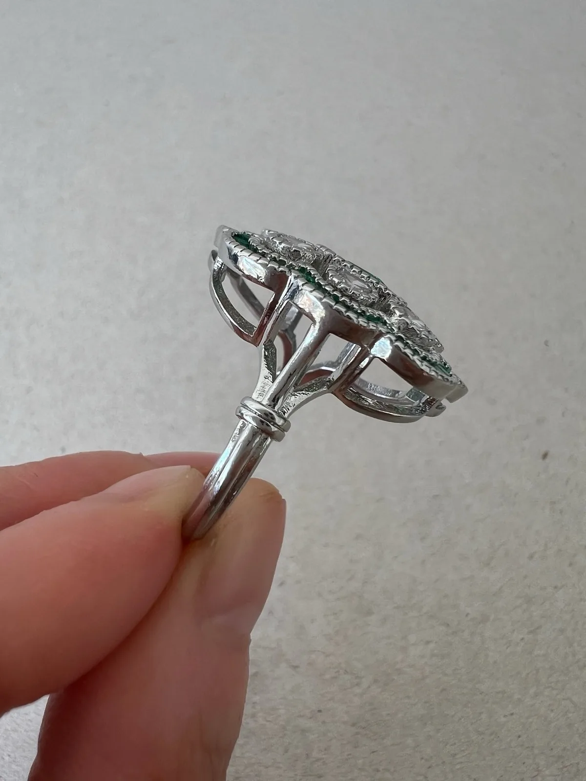 Vintage Art Deco Inspired Emerald Green Statement Cocktail Dress Ring Size Q – photo 5