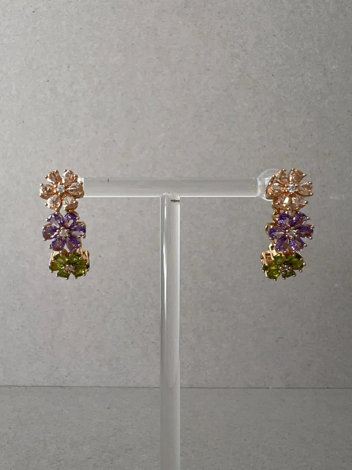 Multicolour Floral Drop Earrings Sparkling CZ Gold Tone Statement Jewellery – photo 7