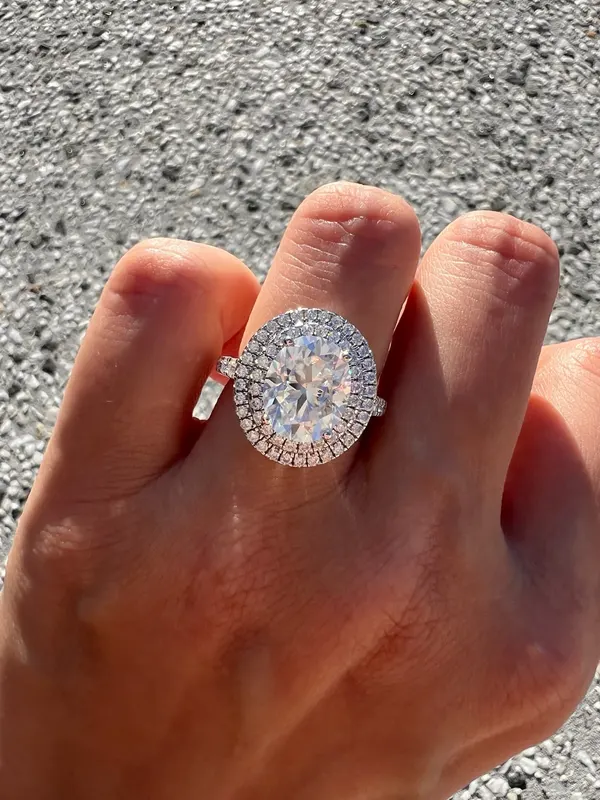 925 Sterling Silver Oval Moissanite Halo Wedding Engagement Vintage Style 3CT