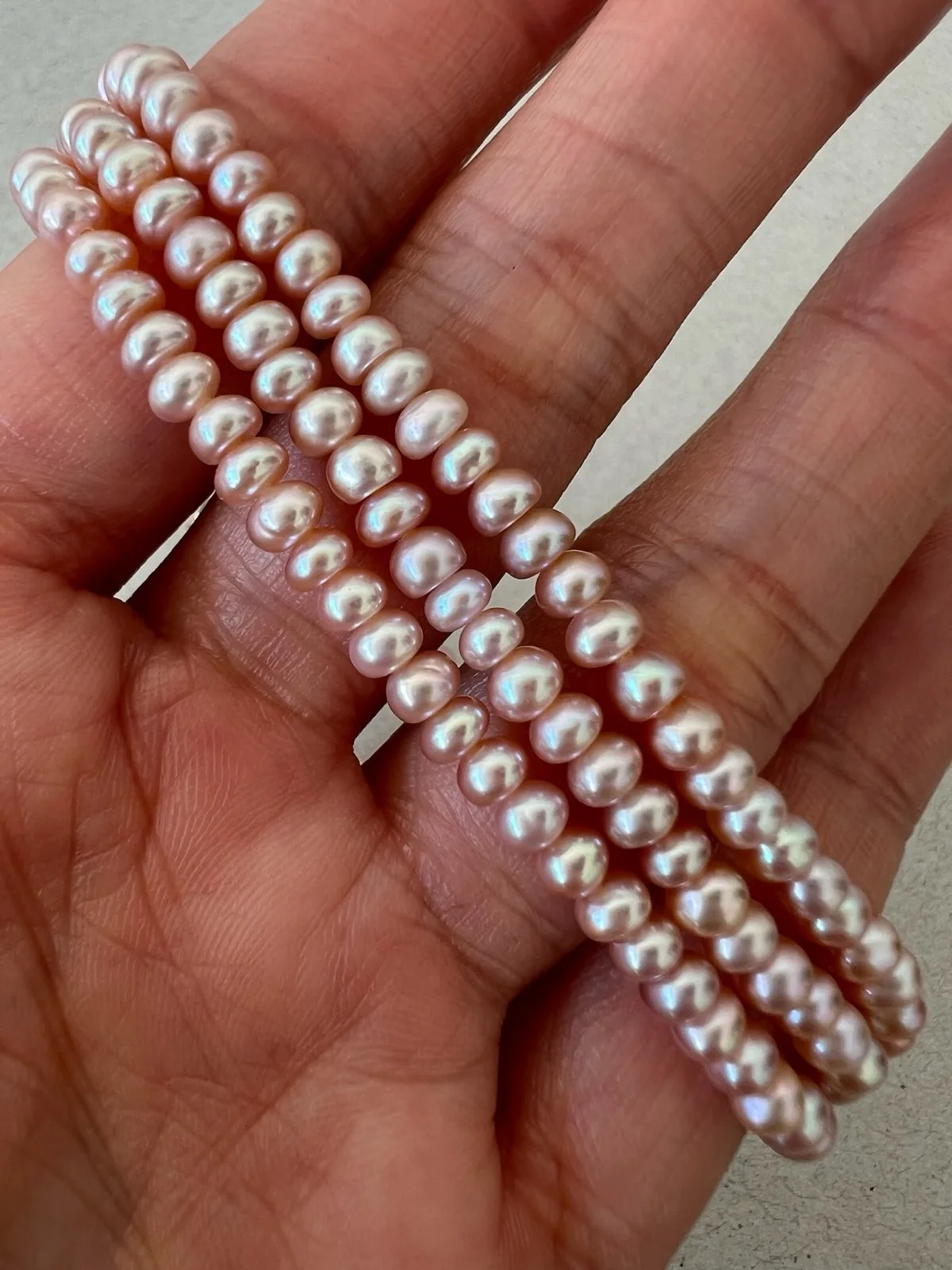 Vintage Blush Pink Freshwater Pearl Necklace & Bracelet Set 3.8mm – photo 3
