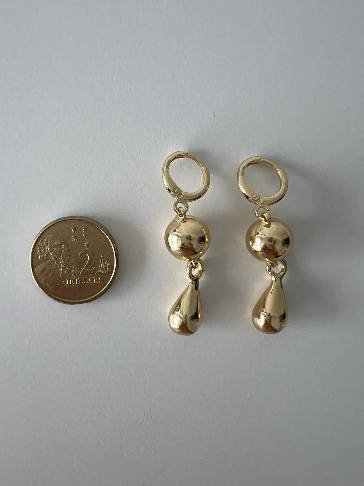 Gold Tone Ball & Teardrop Dangle Earrings Minimalist Vintage Chic Statement Jewe – photo 4