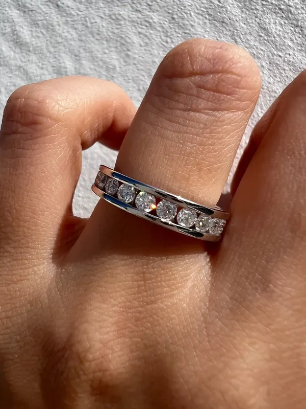 925 Sterling Silver Channel Set Round Moissanite Eternity Band Ring
