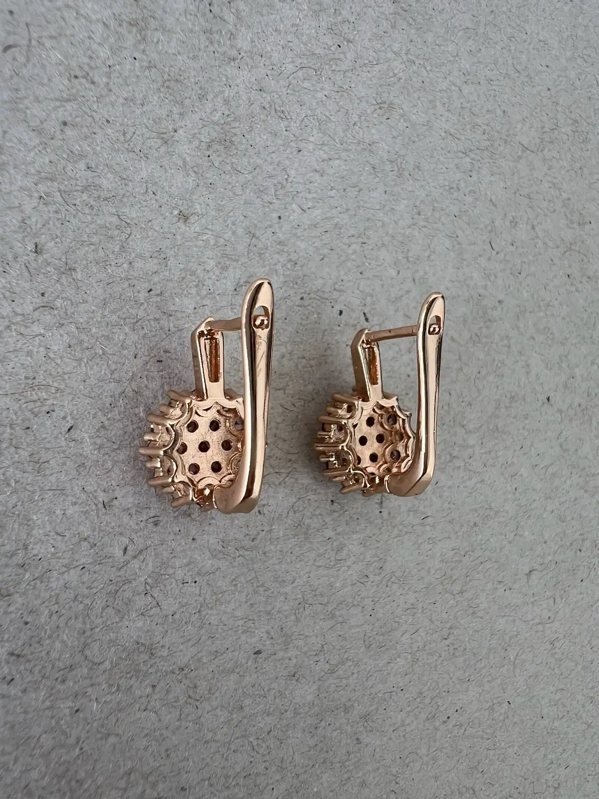 Rose Gold Pastel Floral Earrings Purple Crystal Look Leverback Drops Vintage Sty – photo 7