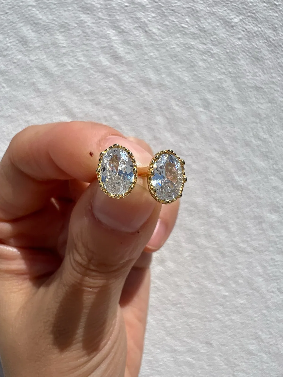 925 Yellow Gold Plated Sterling Silver Oval CZ Stud Earrings 1CT Each 2CT Total – photo 2