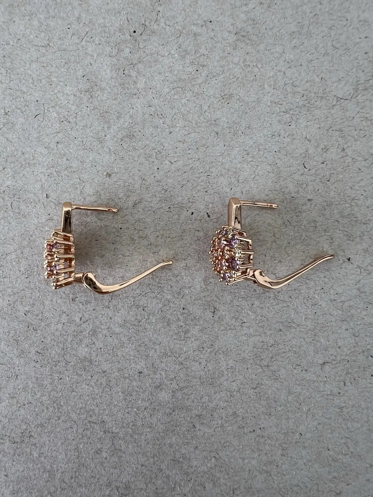 Rose Gold Pastel Floral Earrings Purple Crystal Look Leverback Drops Vintage Sty – photo 6