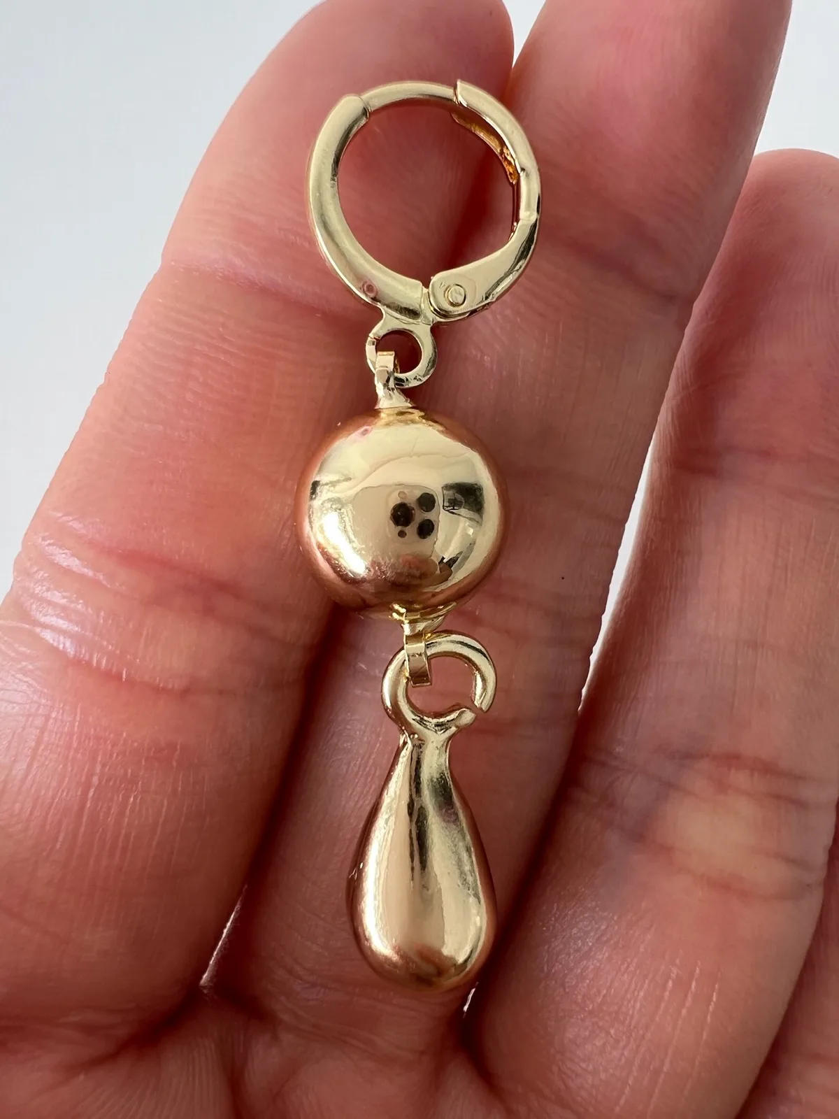 Gold Tone Ball & Teardrop Dangle Earrings Minimalist Vintage Chic Statement Jewe – photo 2