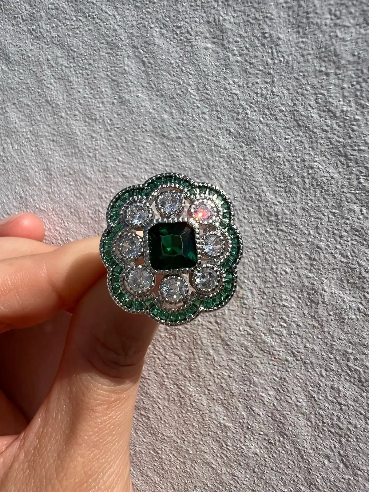 Vintage Art Deco Inspired Emerald Green Statement Cocktail Dress Ring Size Q – photo 2