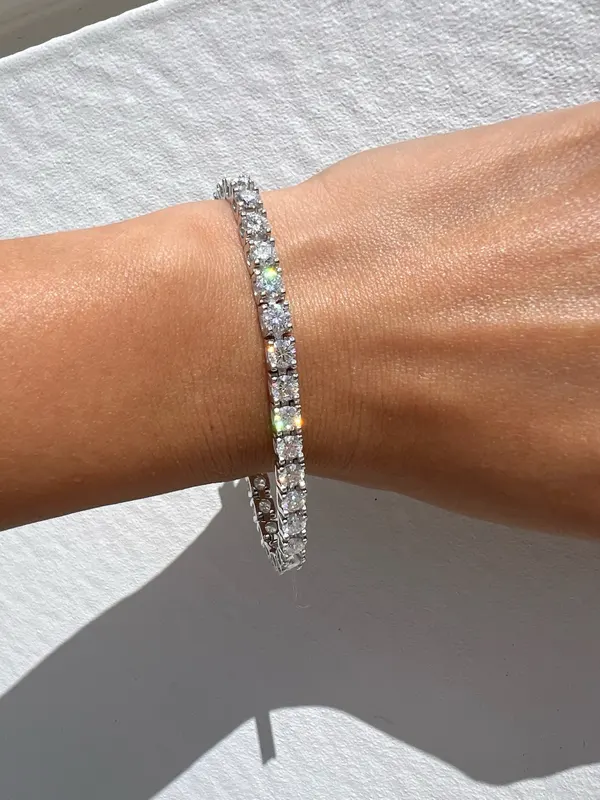 925 Sterling Silver Tennis Bracelet Round Moissanite 16.5cm
