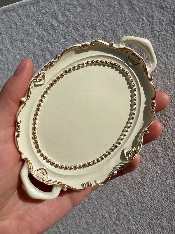 Mini Vintage Retro Style Oval Cream Colour Jewellery Coin Tray Trinket Dish