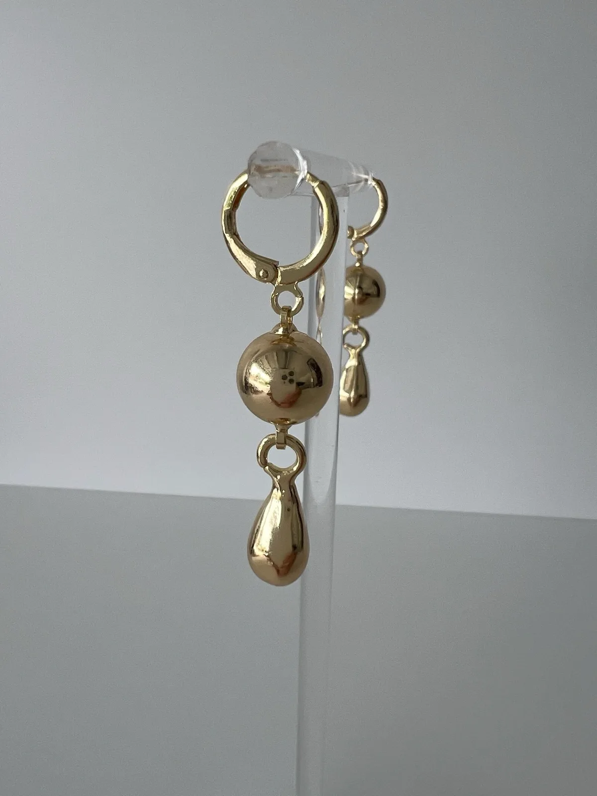 Gold Tone Ball & Teardrop Dangle Earrings Minimalist Vintage Chic Statement Jewe – photo 7