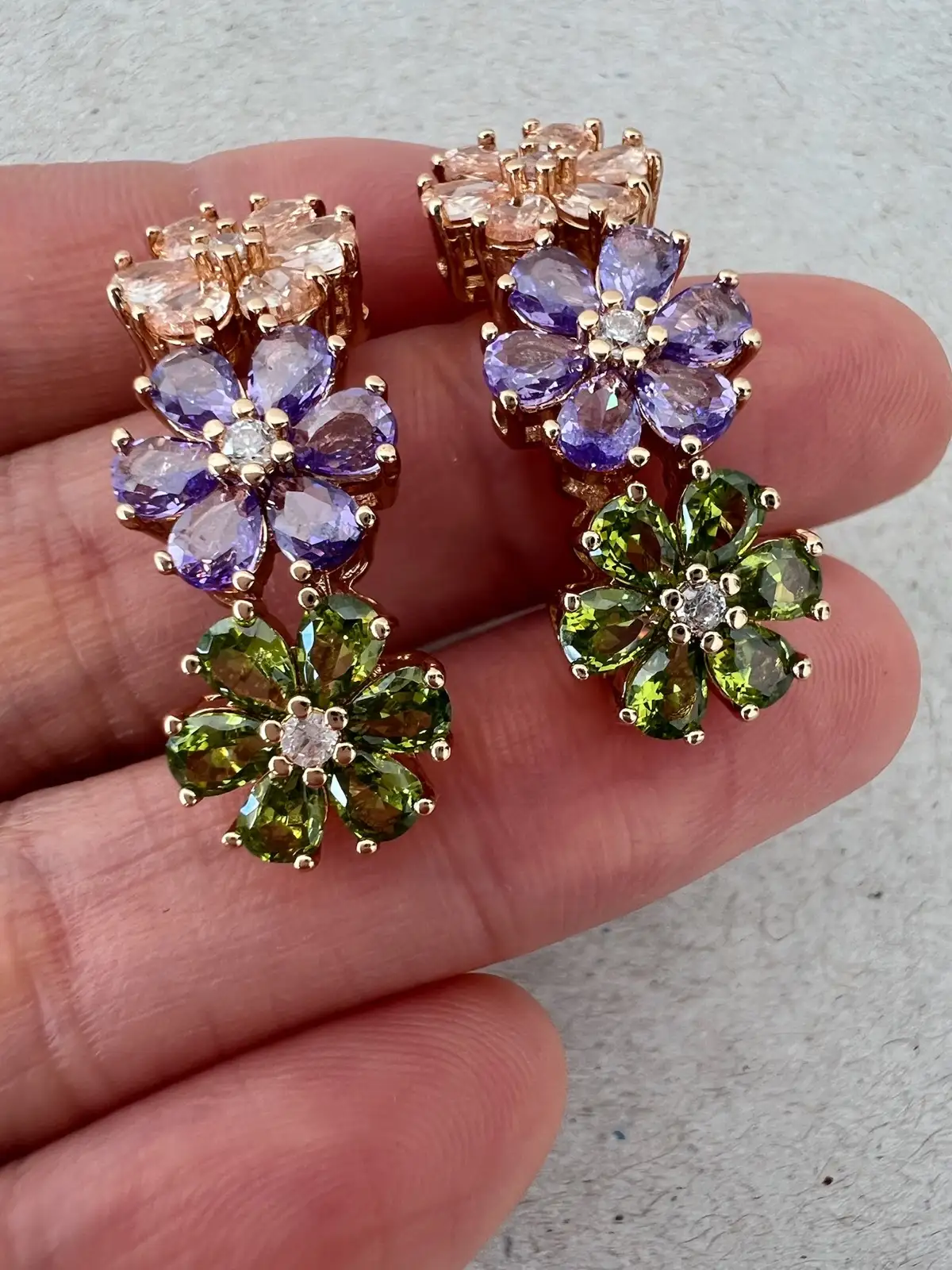 Multicolour Floral Drop Earrings Sparkling CZ Gold Tone Statement Jewellery – photo 4