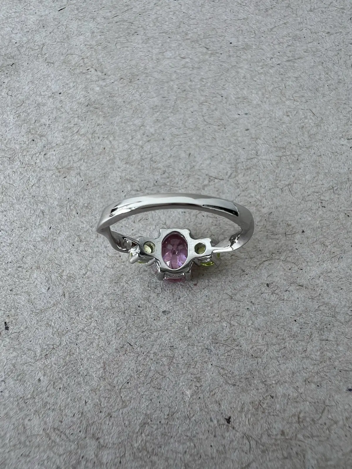 Pink & Green CZ Three Stone Ring Sterling Silver Twisted Band Pastel Summer Stat – photo 6