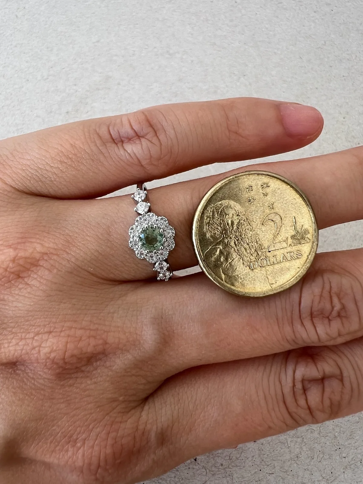 925 Sterling Silver Light Green Round CZ Halo Retro Floral Ring Size L1/2 – photo 7