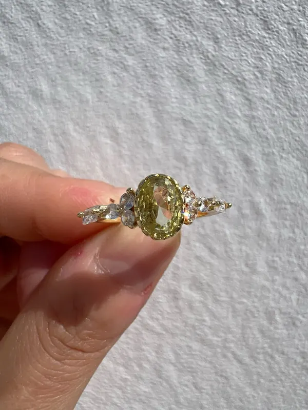 Gold Plated 925 Sterling Silver Olive Green Oval Prong Set Dress Ring Size L