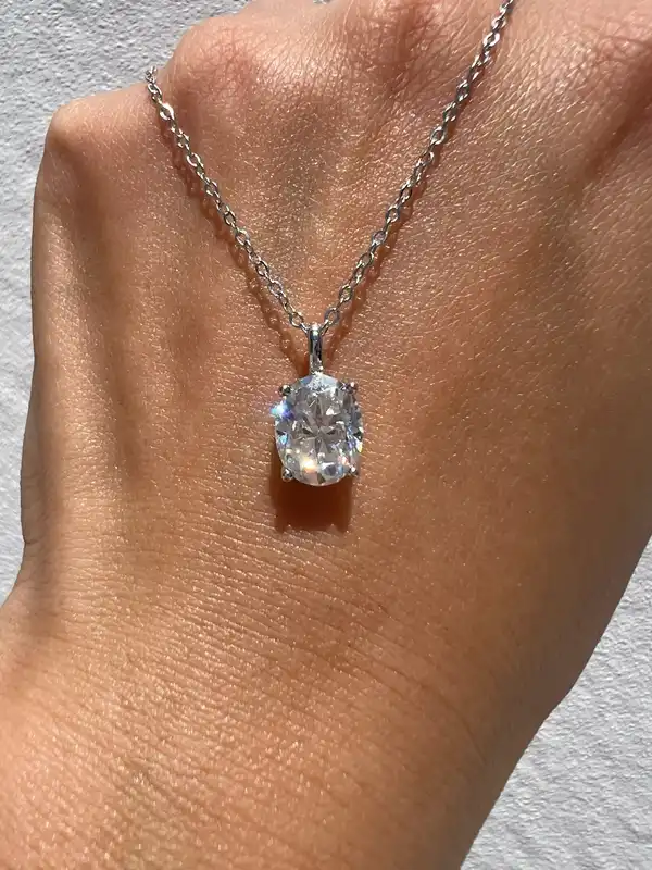 2CT Oval Moissanite Solitaire Pendant Necklace In Sterling Silver Premium Qualit