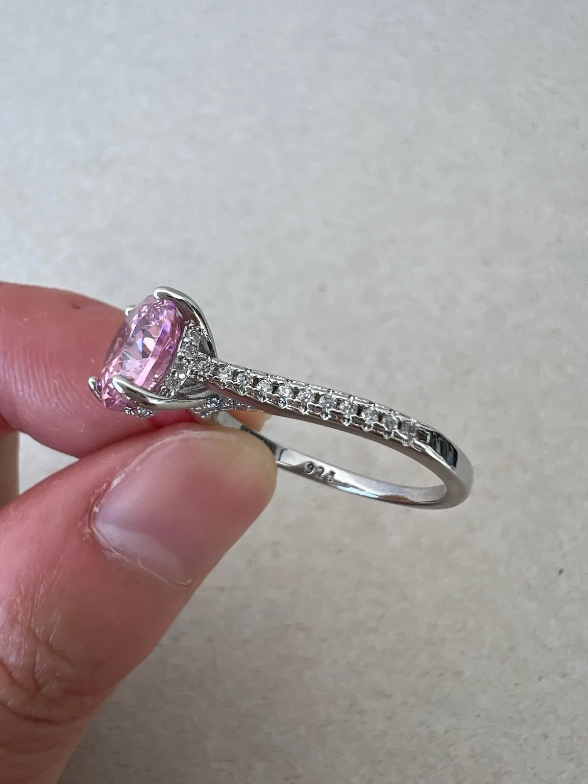 Pink Round Cubic Zirconia Solitaire Ring in Sterling Silver Size M — photo 5