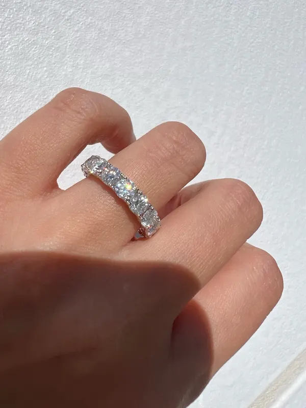 925 Sterling Silver Moissanite Eternity Band Ring 4mm Round Clear Size J 1/2