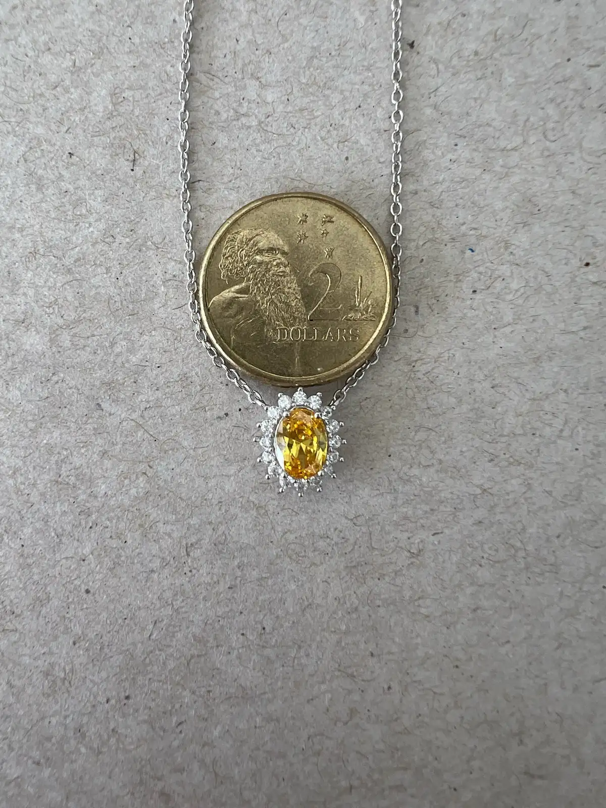 S925 Sterling Silver Oval Yellow CZ Halo Pendant Cable Chain Necklace – photo 7