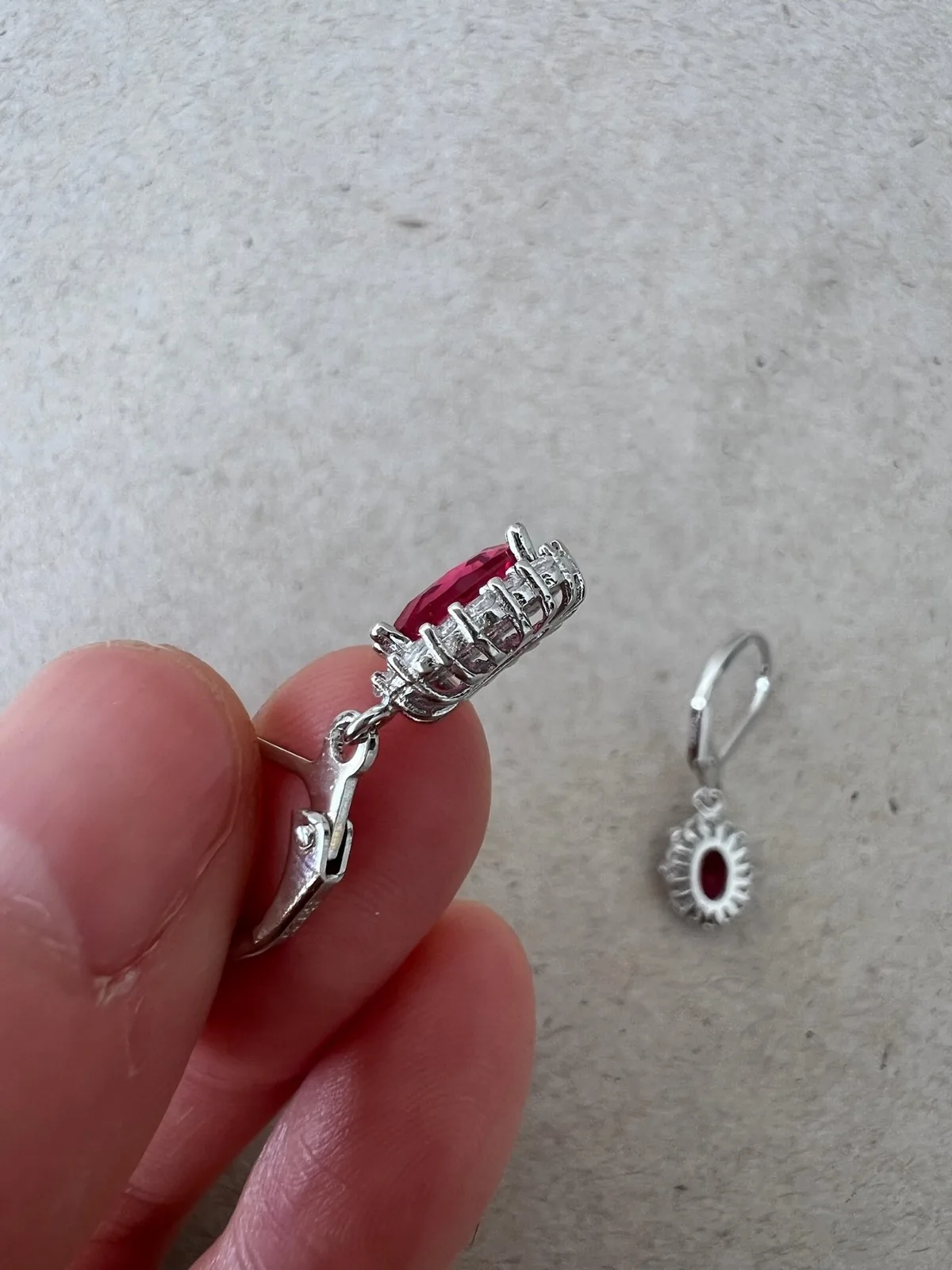 Ruby Red Oval Cut CZ Halo Drop Earrings Sterling Silver Vintage Classic Elegant – photo 6