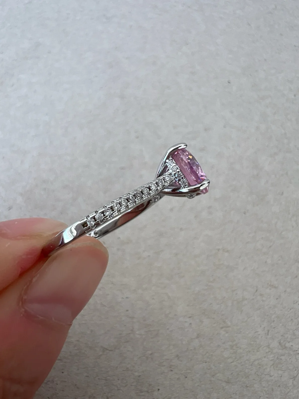 Pink Round Cubic Zirconia Solitaire Ring in Sterling Silver Size M — photo 4