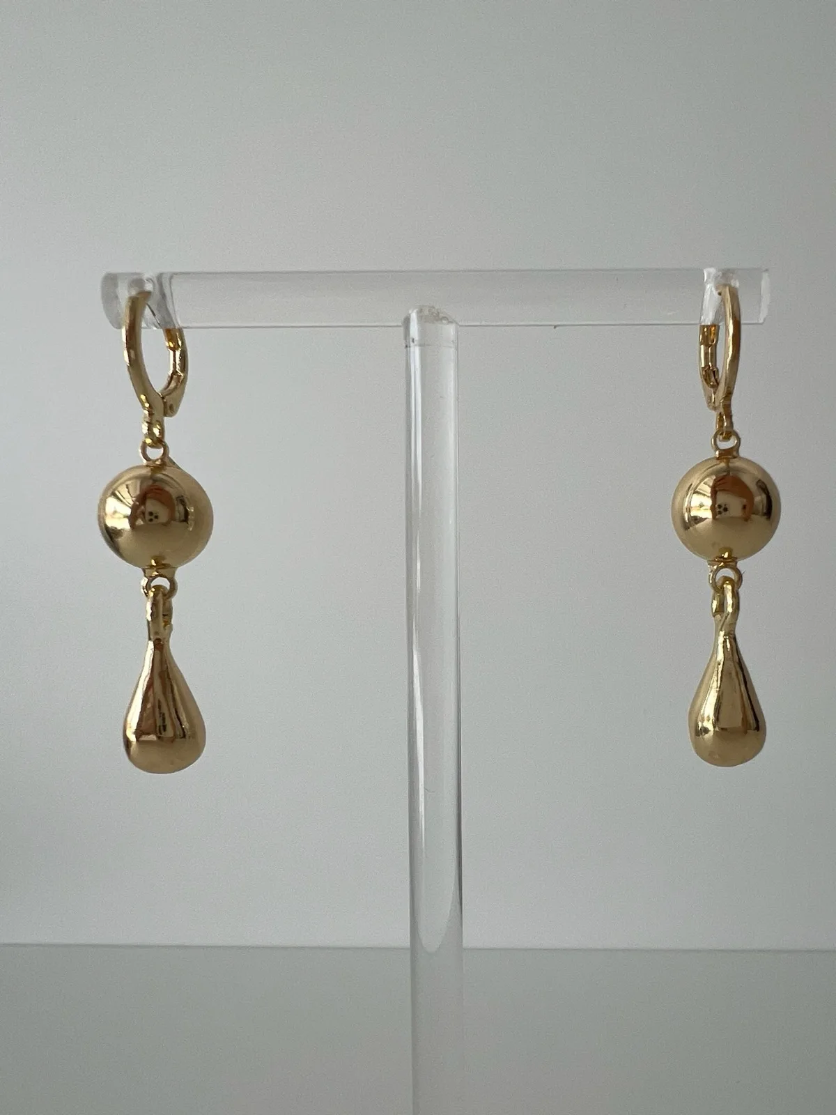 Gold Tone Ball & Teardrop Dangle Earrings Minimalist Vintage Chic Statement Jewe – photo 6