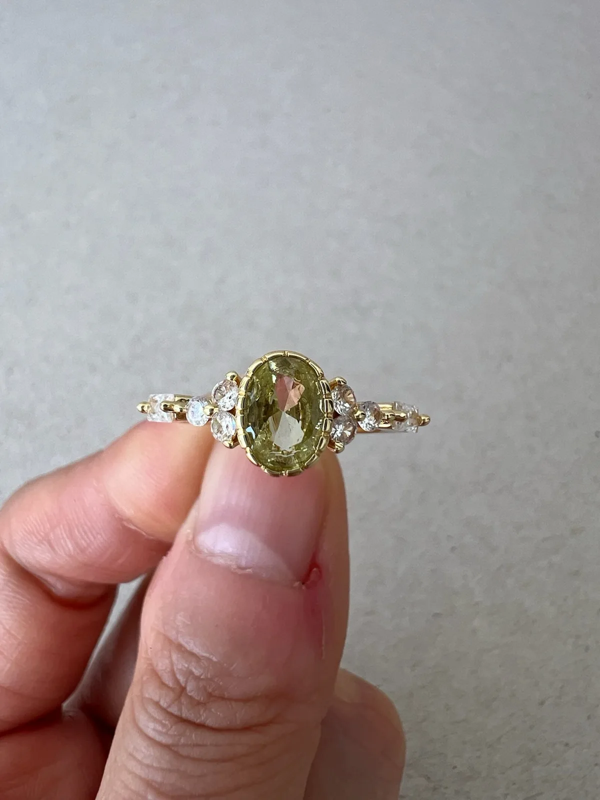 Gold Plated 925 Sterling Silver Olive Green Oval Prong Set Dress Ring Size L – photo 3