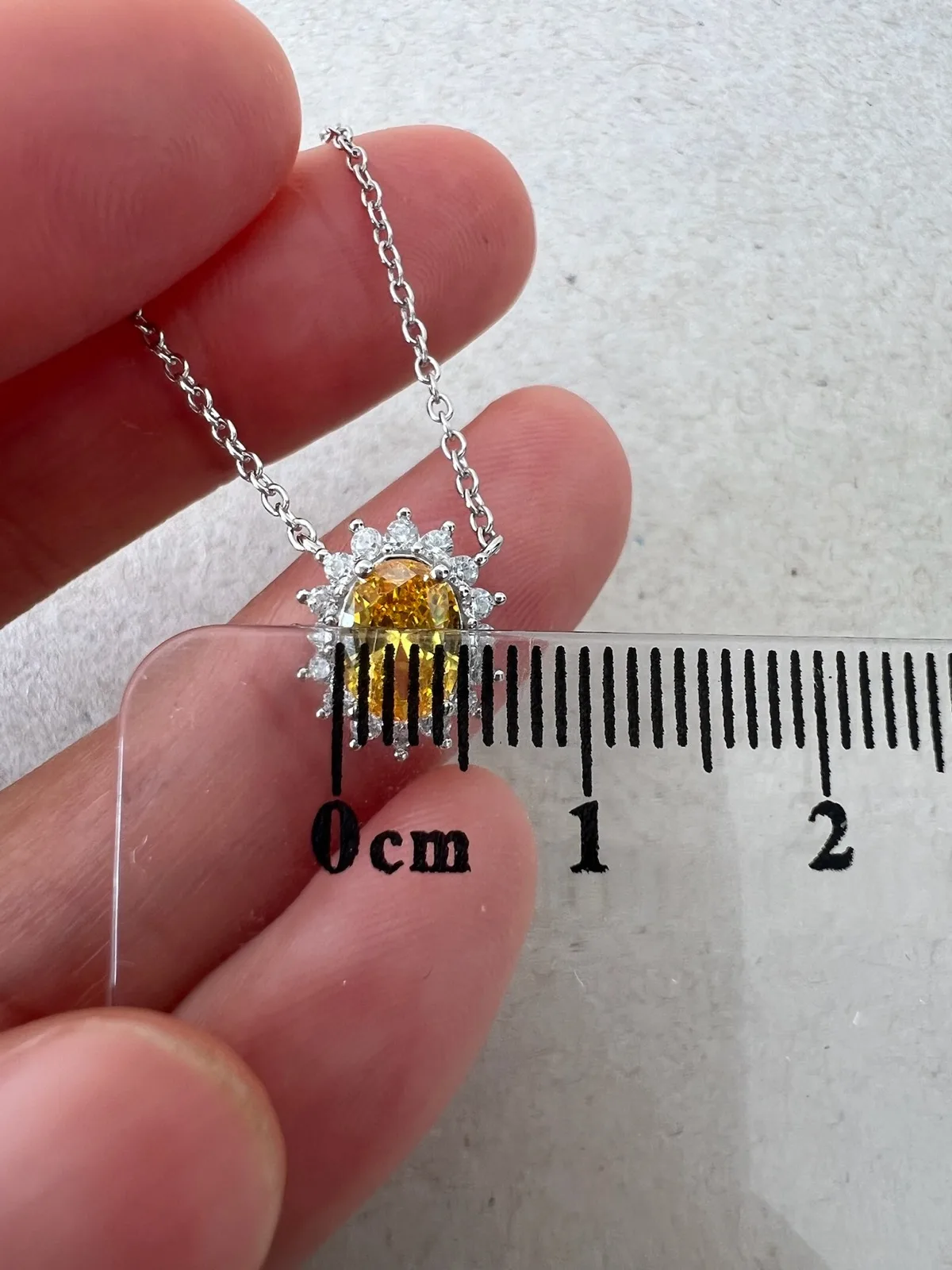 S925 Sterling Silver Oval Yellow CZ Halo Pendant Cable Chain Necklace – photo 8