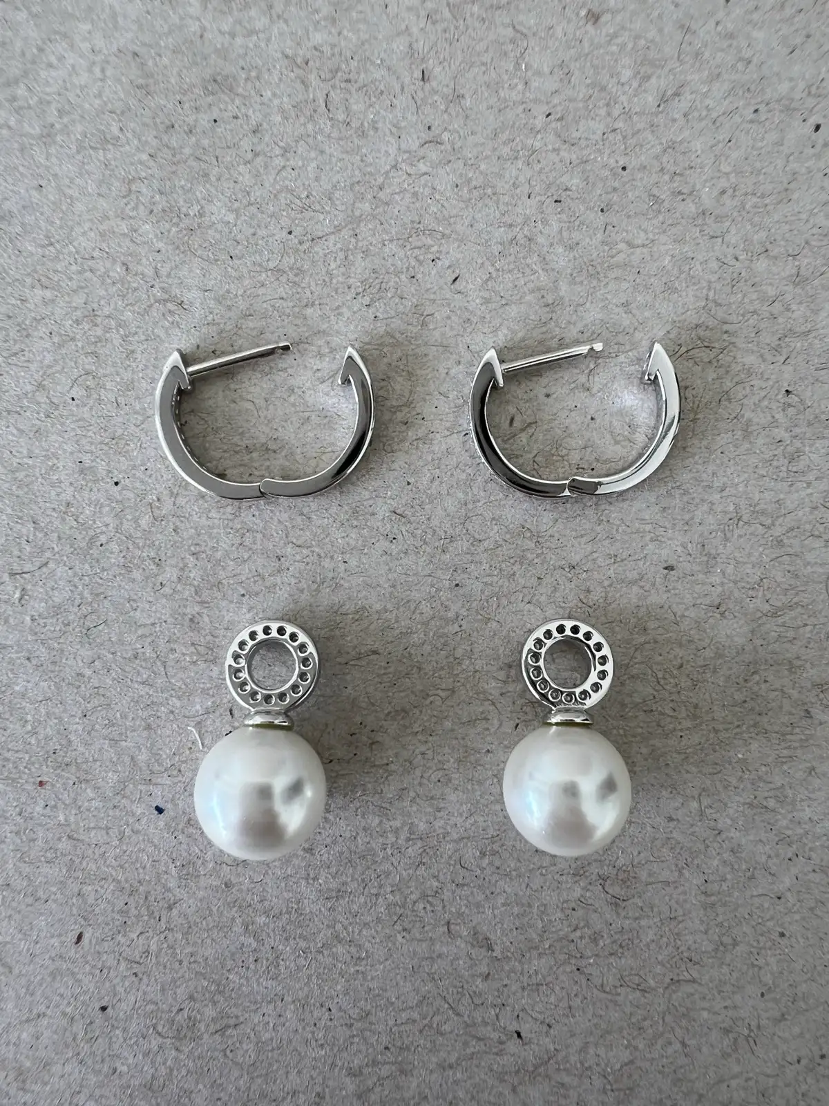 925 Sterling Silver Faux Pearl Drop Hoop Earrings CZ Reversible 4 in 1 Detachabl – photo 9