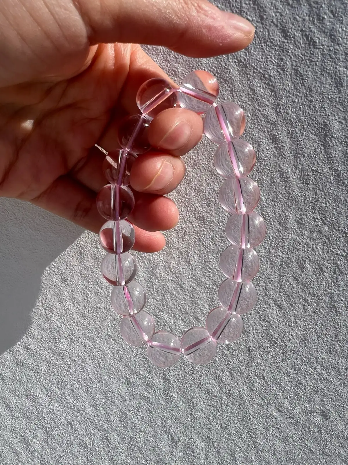 Light Pastel Rosy Pink Glass Beaded Bracelet Large Beads 12MM – photo 2