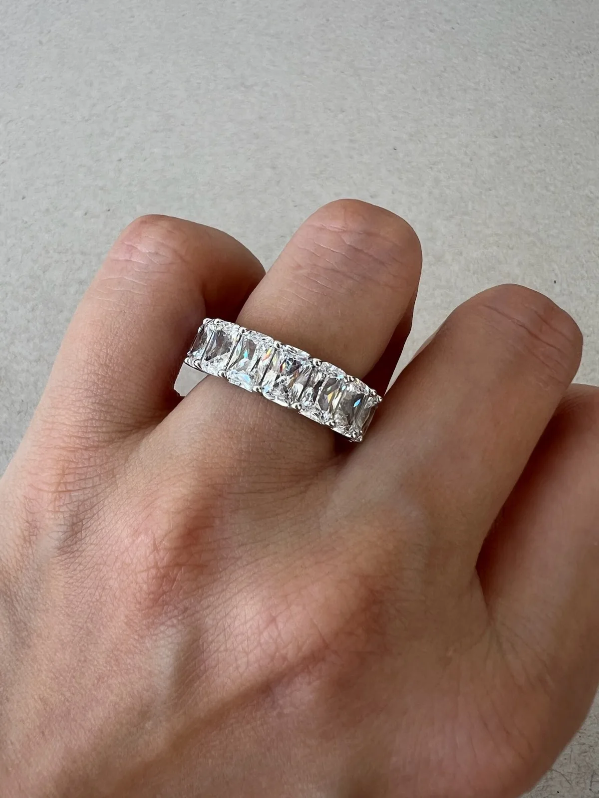 Radiant Cut Cubic Zirconia Full Eternity Ring Sterling Silver Anniversary Band — photo 2