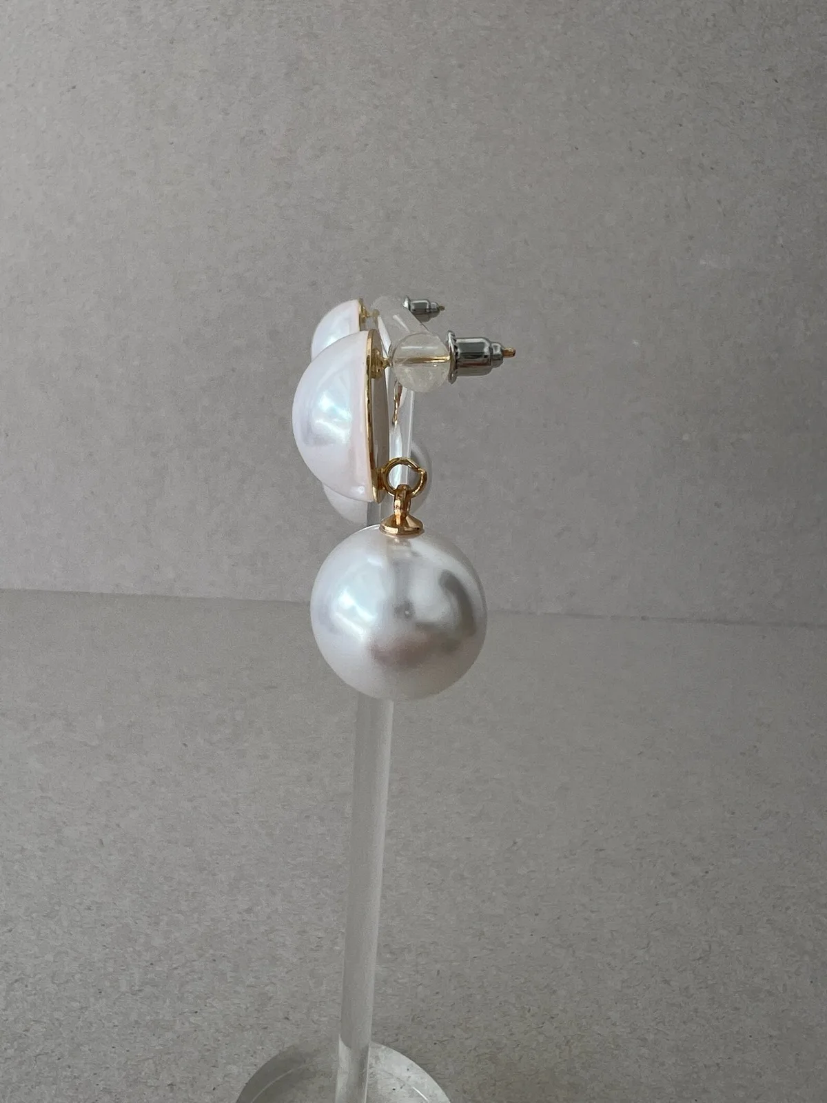 Elegant Double Faux Pearl Drop Earrings White Gold Tone Statement Earrings – photo 4