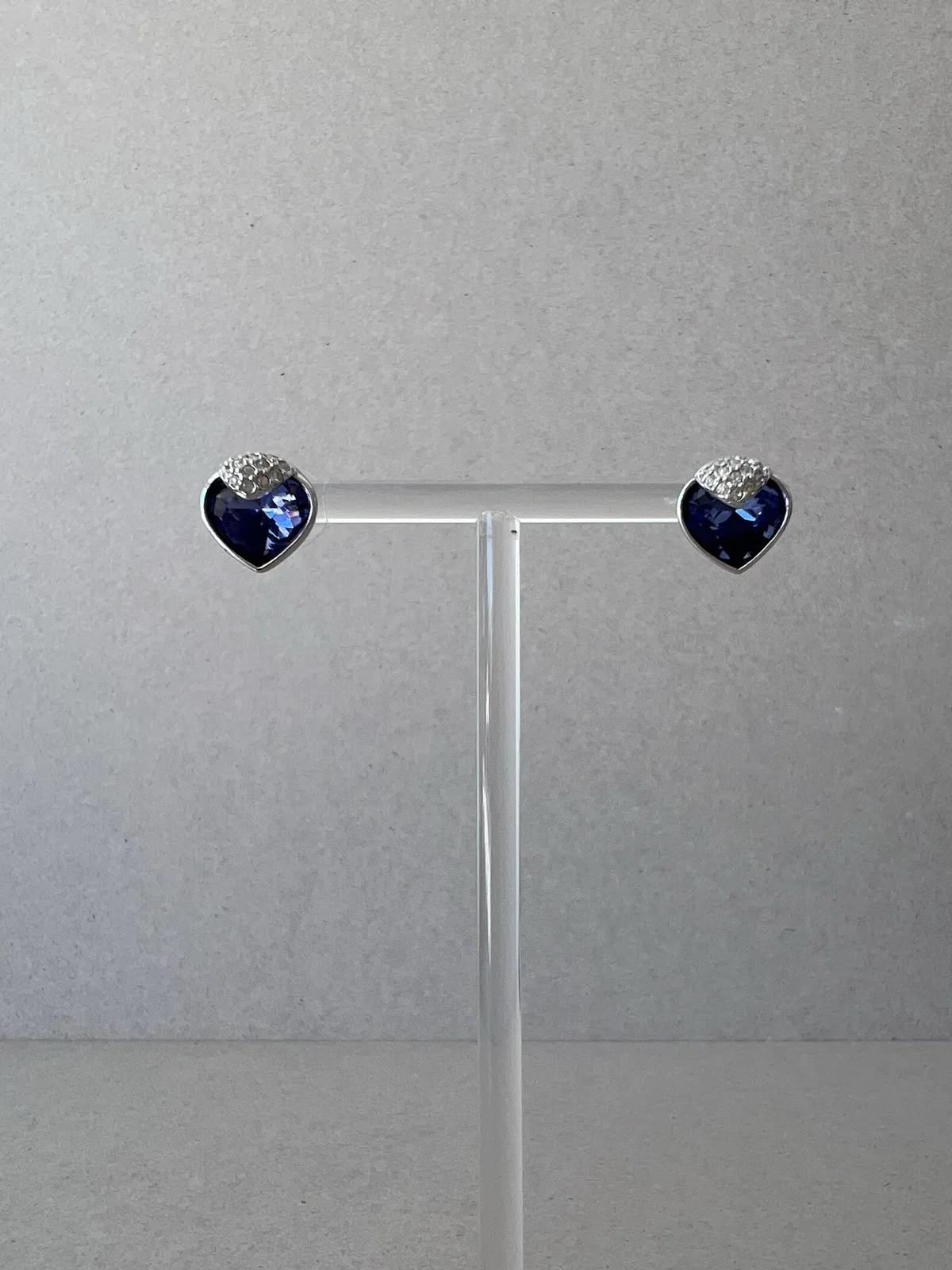 Vintage Swarovski Purple Crystal Heart Stud Earrings Silver Tone Statement Jewel – photo 9