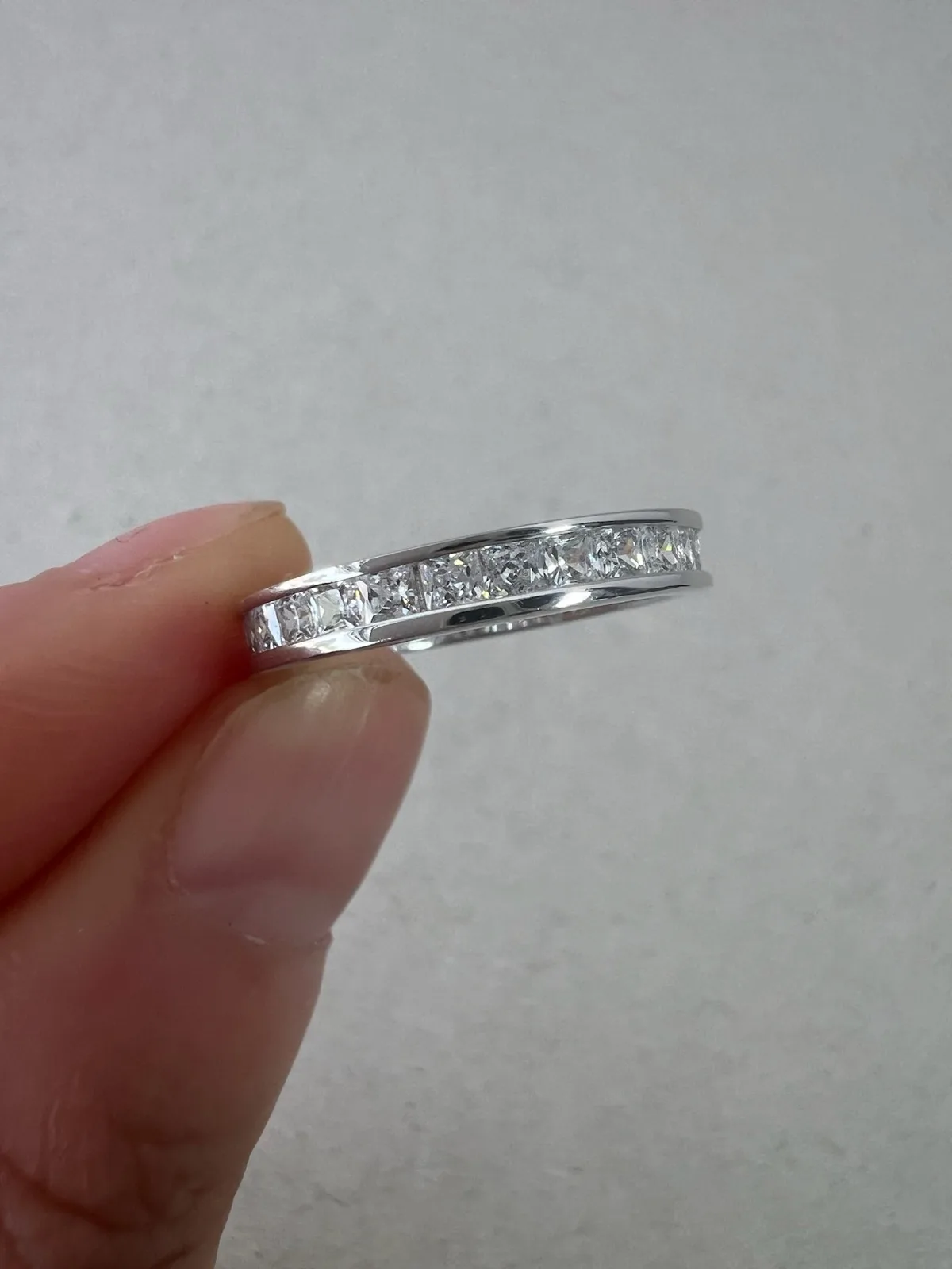 925 Sterling Silver Princess Cut CZ Full Eternity Ring Channel Set Wedding Band – photo 3
