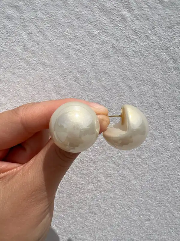 Oversized 20mm Beige Faux Pearl Stud Earrings Minimalist Elegant Statement Jewel