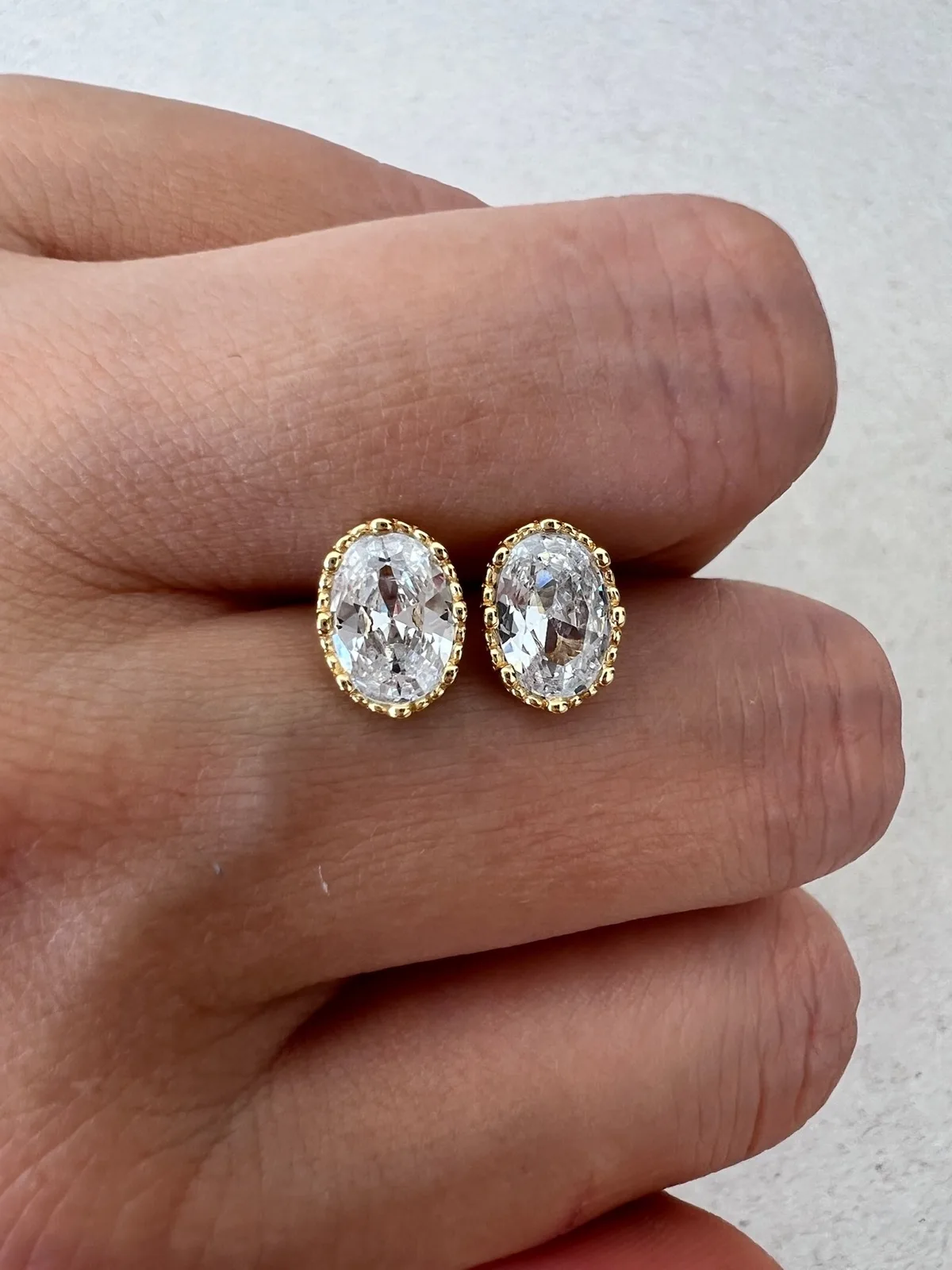 925 Yellow Gold Plated Sterling Silver Oval CZ Stud Earrings 1CT Each 2CT Total – photo 3