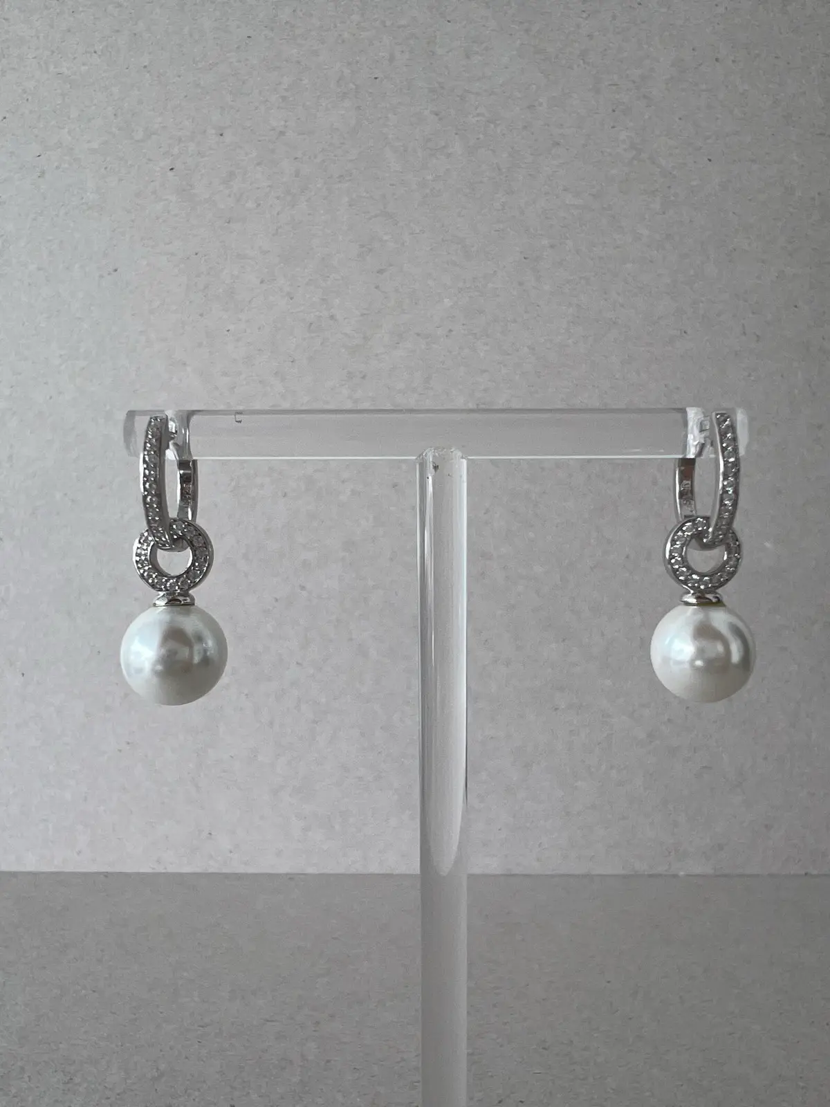 925 Sterling Silver Faux Pearl Drop Hoop Earrings CZ Reversible 4 in 1 Detachabl – photo 11