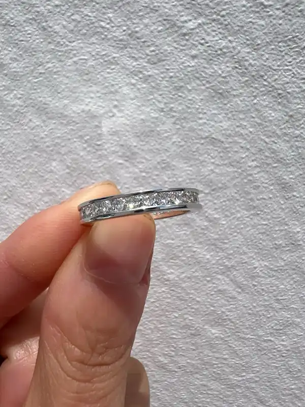 925 Sterling Silver Princess Cut CZ Full Eternity Ring Channel Set Wedding Band