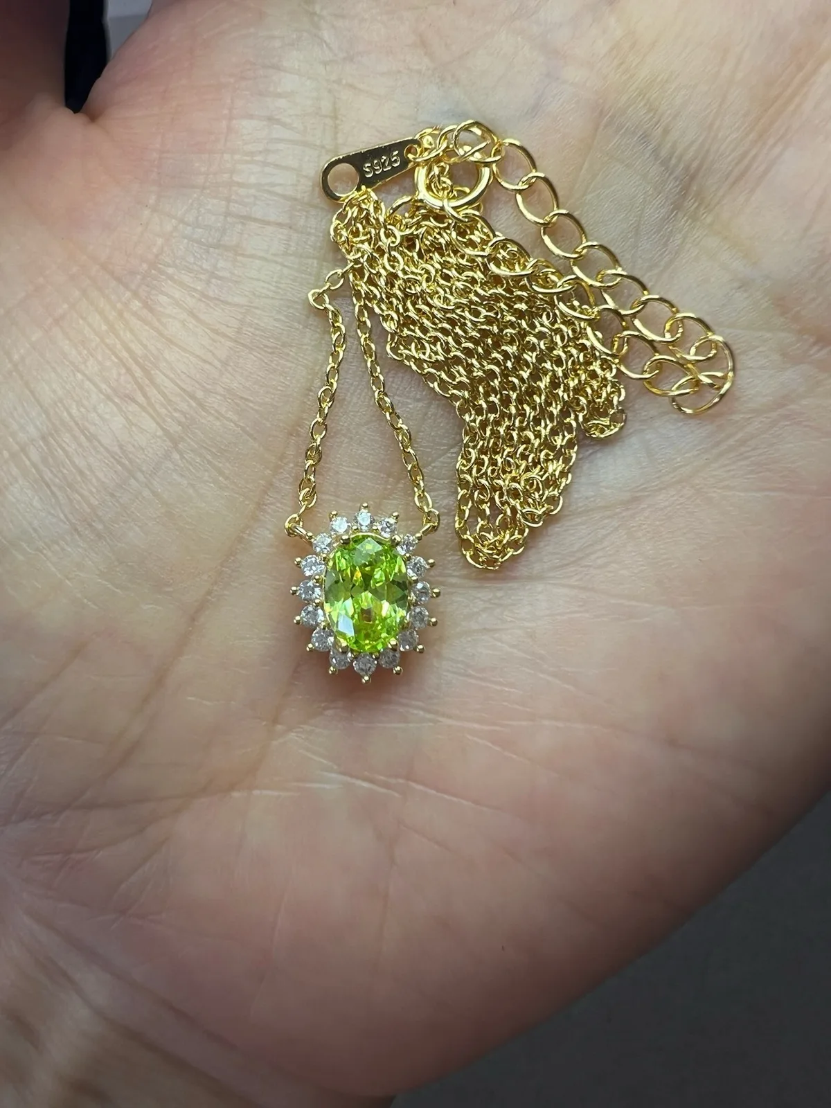 S925 Sterling Silver Vintage Oval Apple Green Halo Pendant Necklace — photo 2