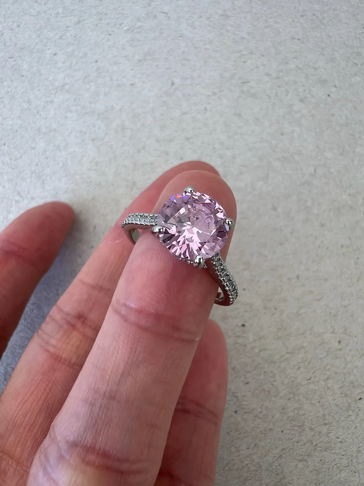 Pink Round Cubic Zirconia Solitaire Ring in Sterling Silver Size M — photo 7