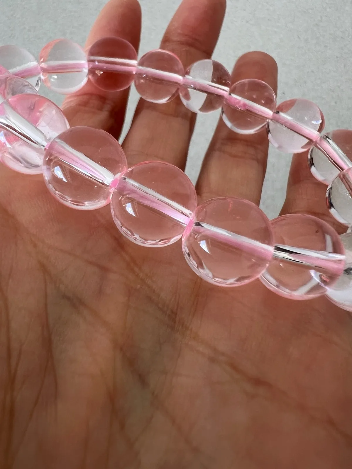 Light Pastel Rosy Pink Glass Beaded Bracelet Large Beads 12MM – photo 3