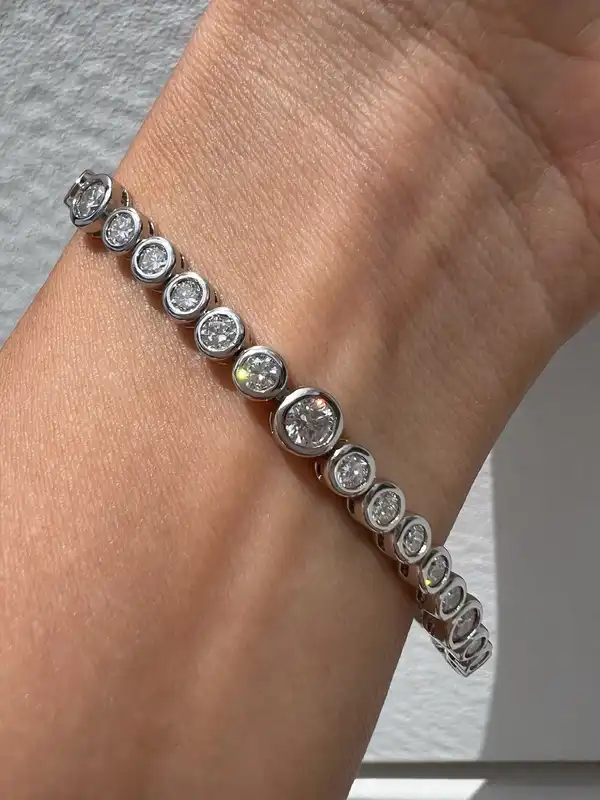 Moissanite Bubble Tennis Bracelet 925 Sterling Silver Bezel Set 3mm 4mm 16.5cm