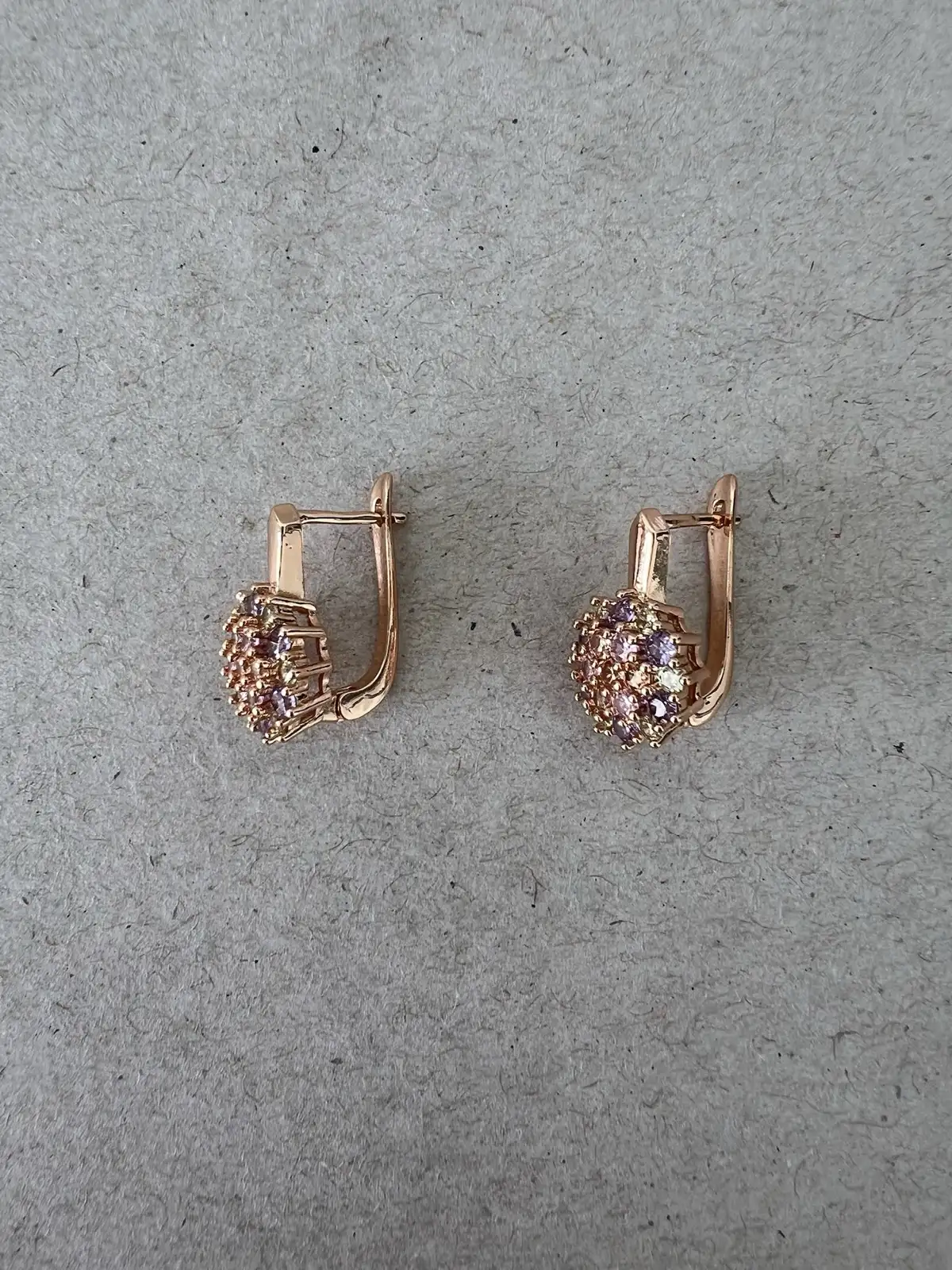 Rose Gold Pastel Floral Earrings Purple Crystal Look Leverback Drops Vintage Sty – photo 5