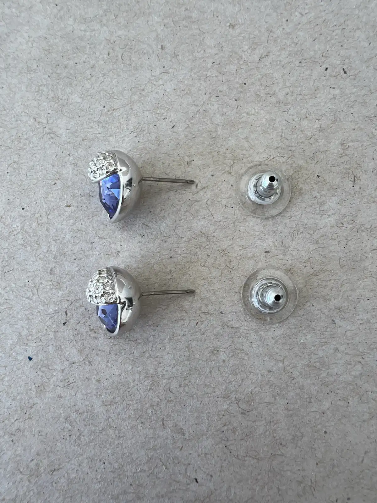 Vintage Swarovski Purple Crystal Heart Stud Earrings Silver Tone Statement Jewel – photo 6
