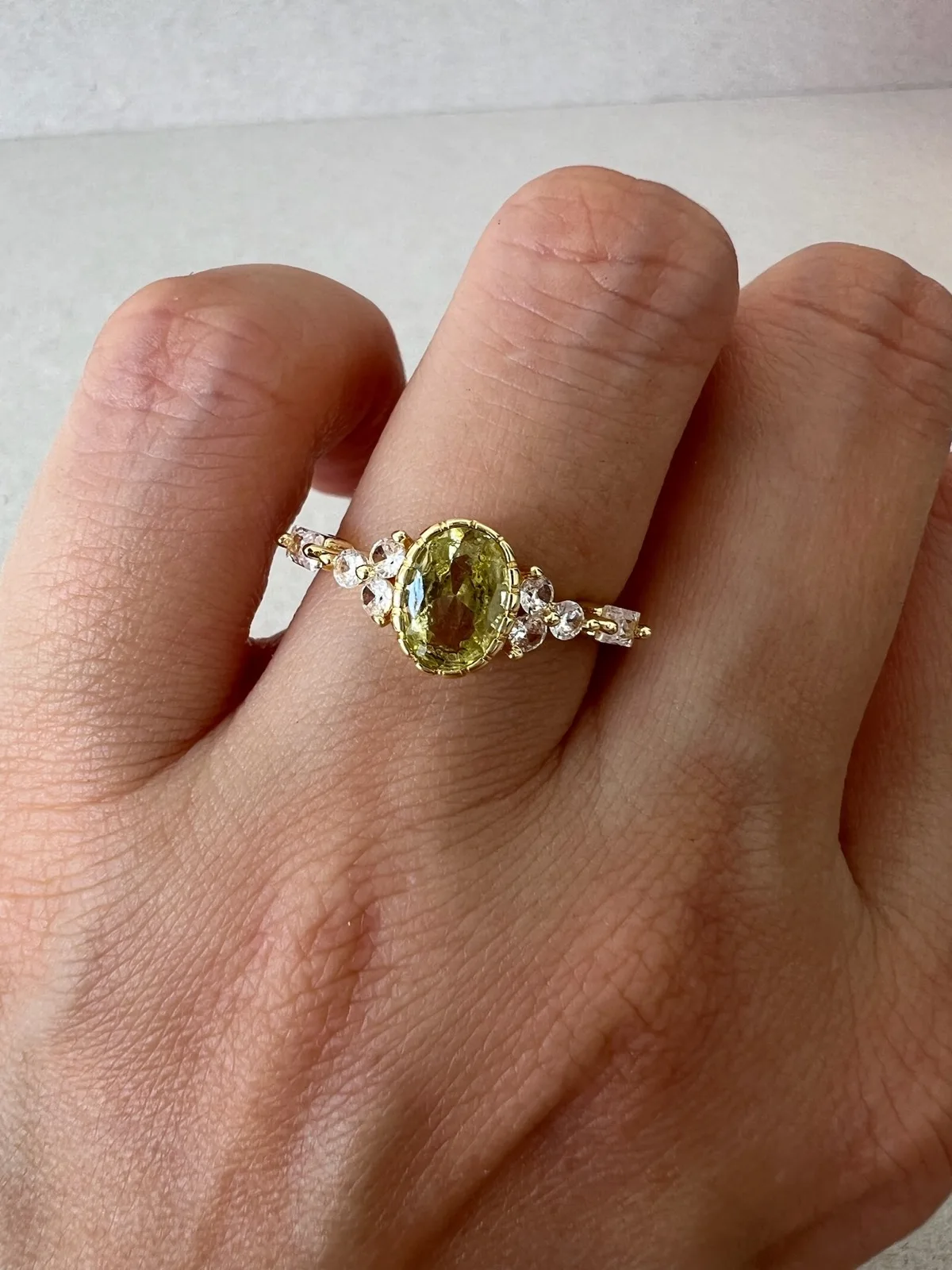 Gold Plated 925 Sterling Silver Olive Green Oval Prong Set Dress Ring Size L – photo 2