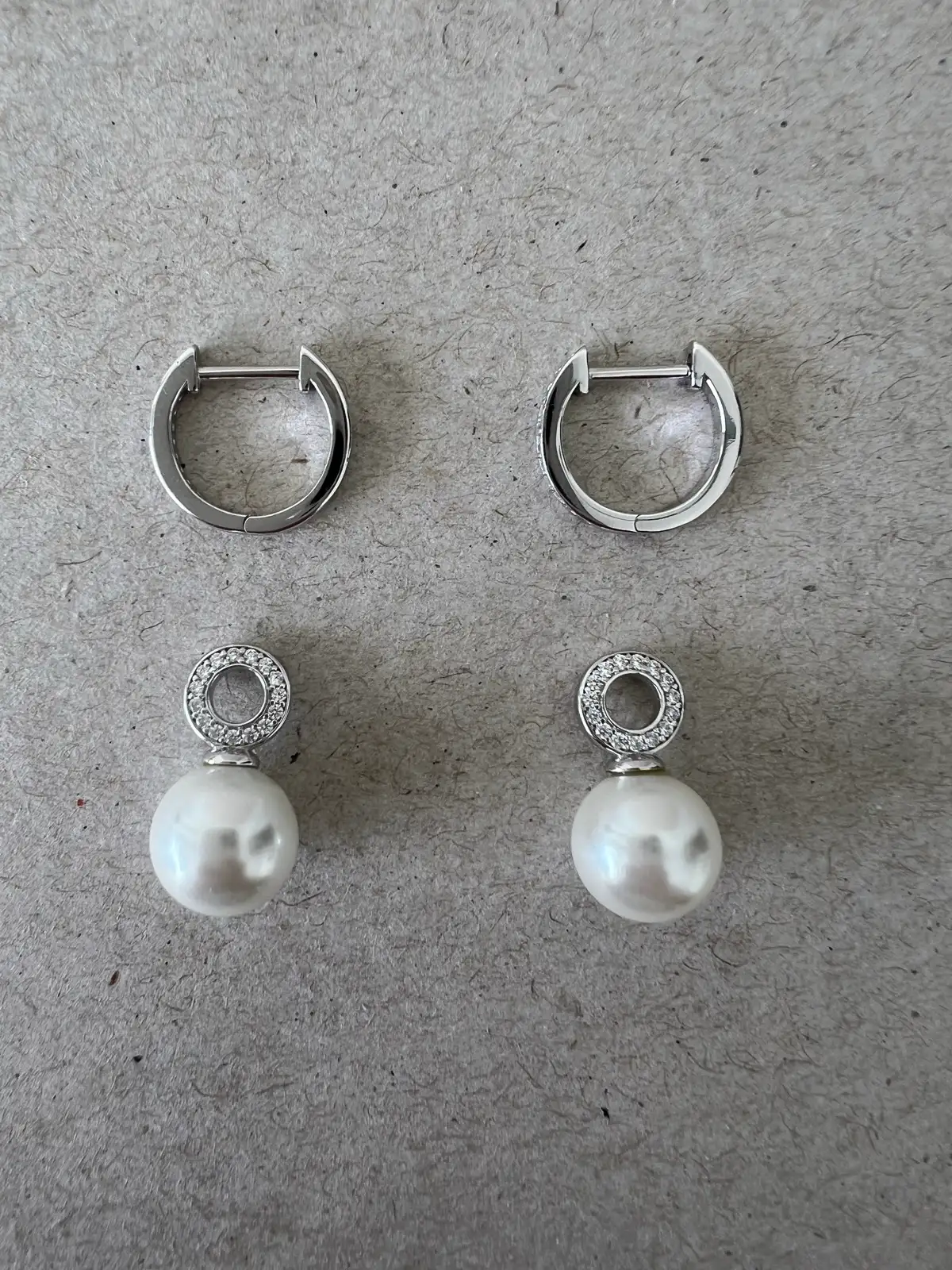 925 Sterling Silver Faux Pearl Drop Hoop Earrings CZ Reversible 4 in 1 Detachabl – photo 8