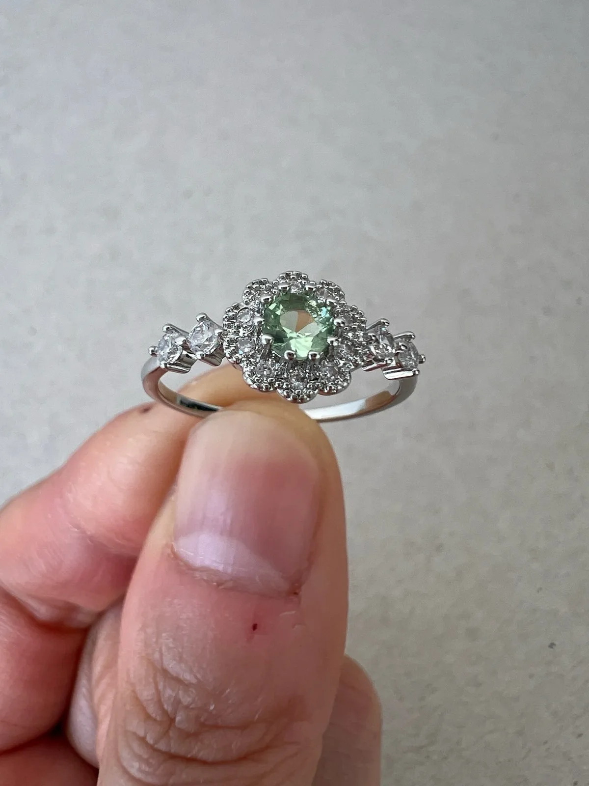 925 Sterling Silver Light Green Round CZ Halo Retro Floral Ring Size L1/2 – photo 3